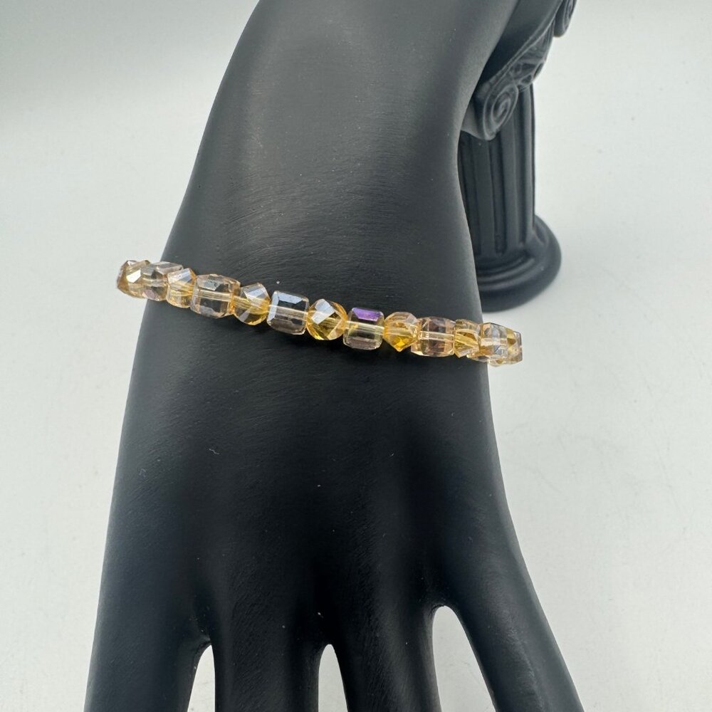 Erimish Glass Beaded Stretch Bracelet With Gold & Clear Crystal Cubes